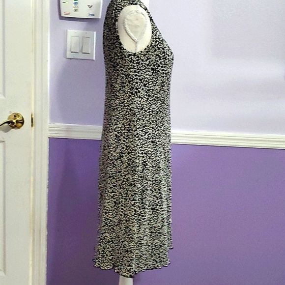 Connected Vintage Retro 90s Black White Botanical Print Ribbed Fabric Midi Dress - Picture 4 of 7